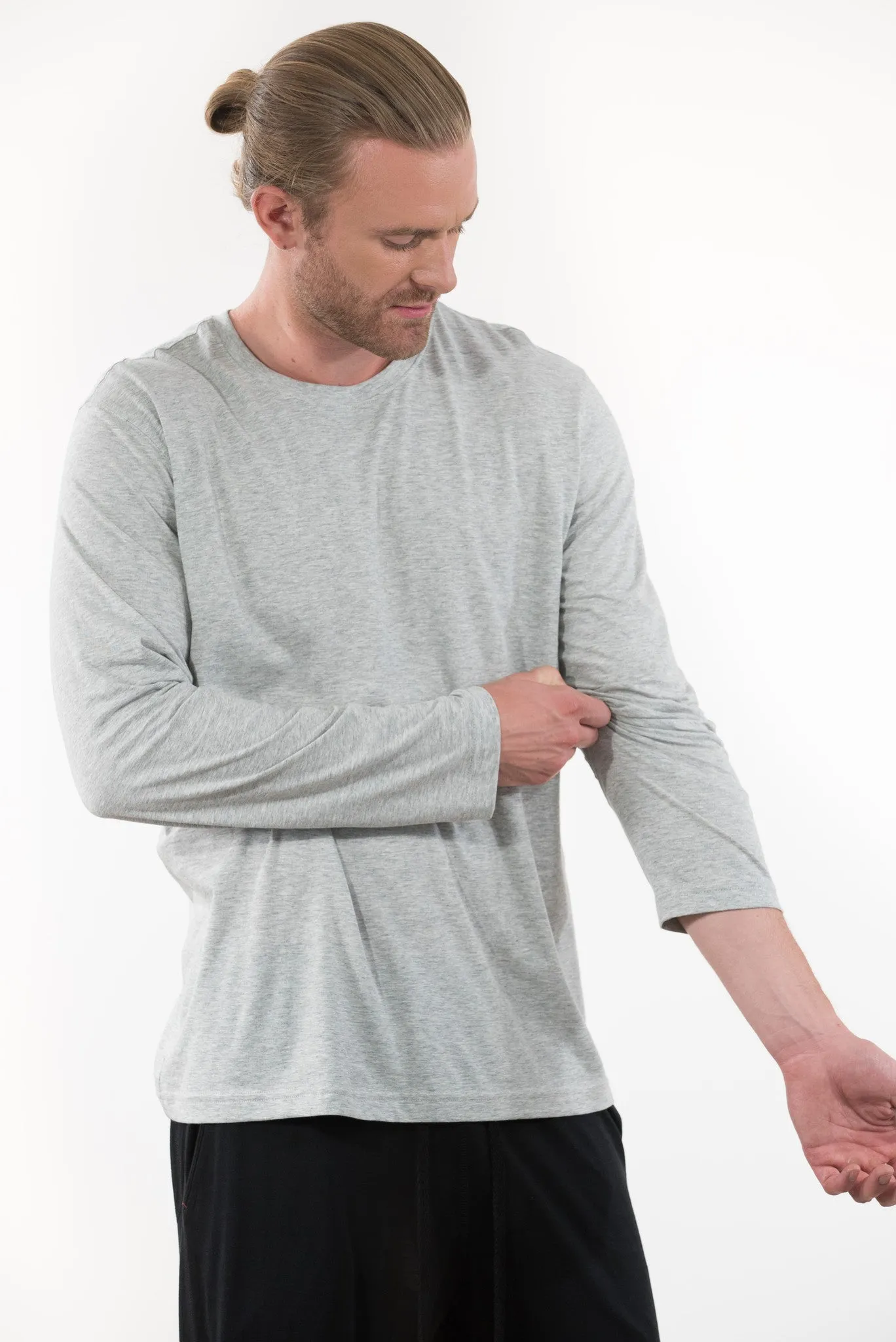 100% Peruvian Pima Cotton Grey Heather Long Sleeve Crewneck