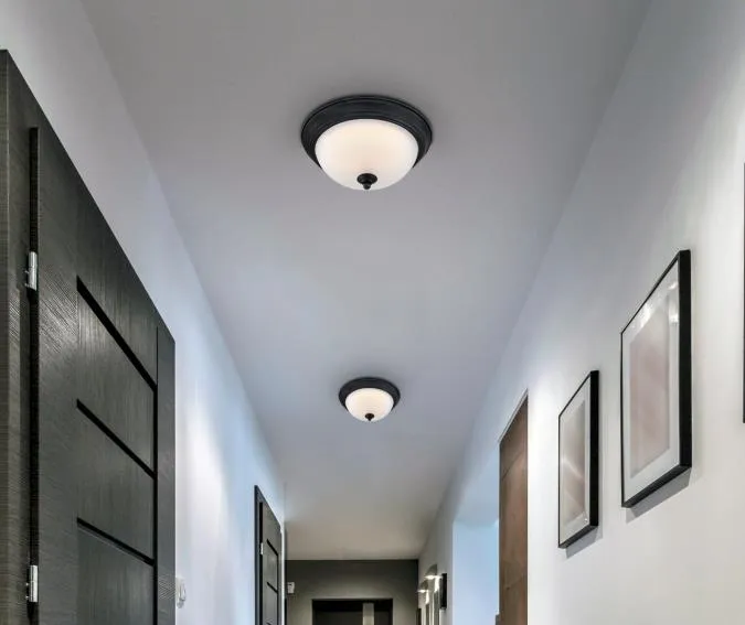 11-Inch 15-Watt LED Indoor Flush Mount Ceiling Fixture, Matte Black Finish, Frosted Shade