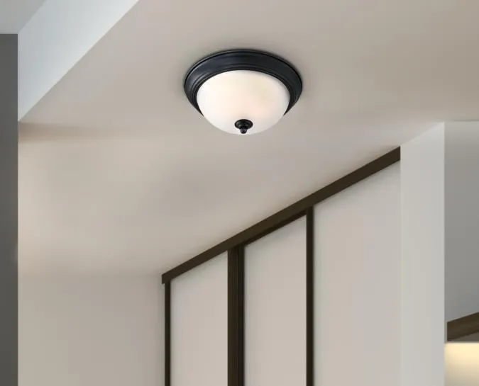 11-Inch 15-Watt LED Indoor Flush Mount Ceiling Fixture, Matte Black Finish, Frosted Shade