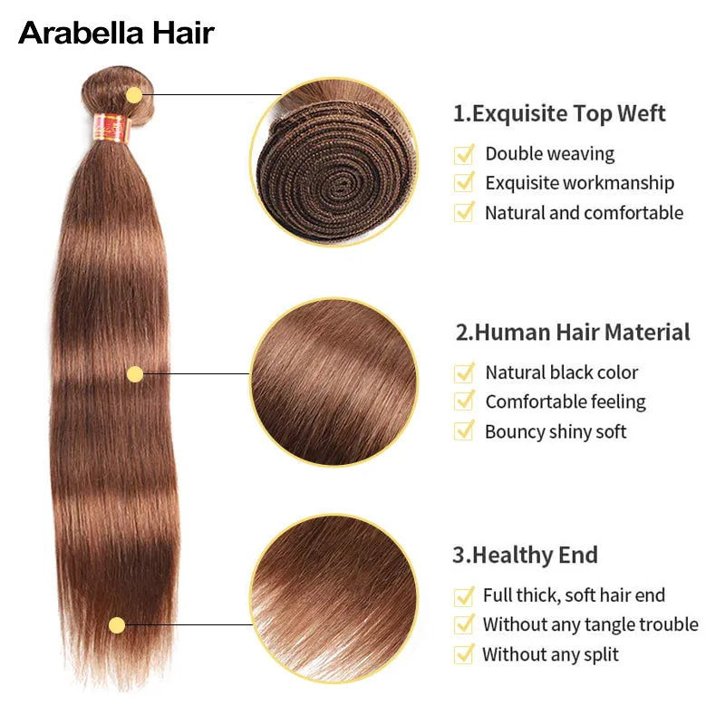 {12A 3Pcs Closure} Dark Brown #4 Color 3 Bundles Straight Hair With 4x4 Lace Closure
