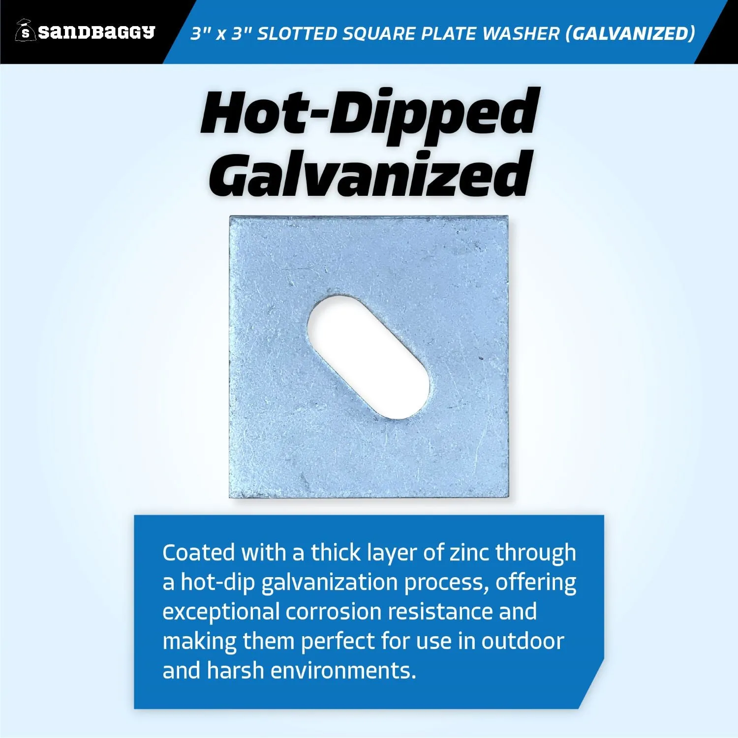 3" x 3" Slotted Square Plate Washer (Galvanized) - 5/8" Anchor Bolt Diameter