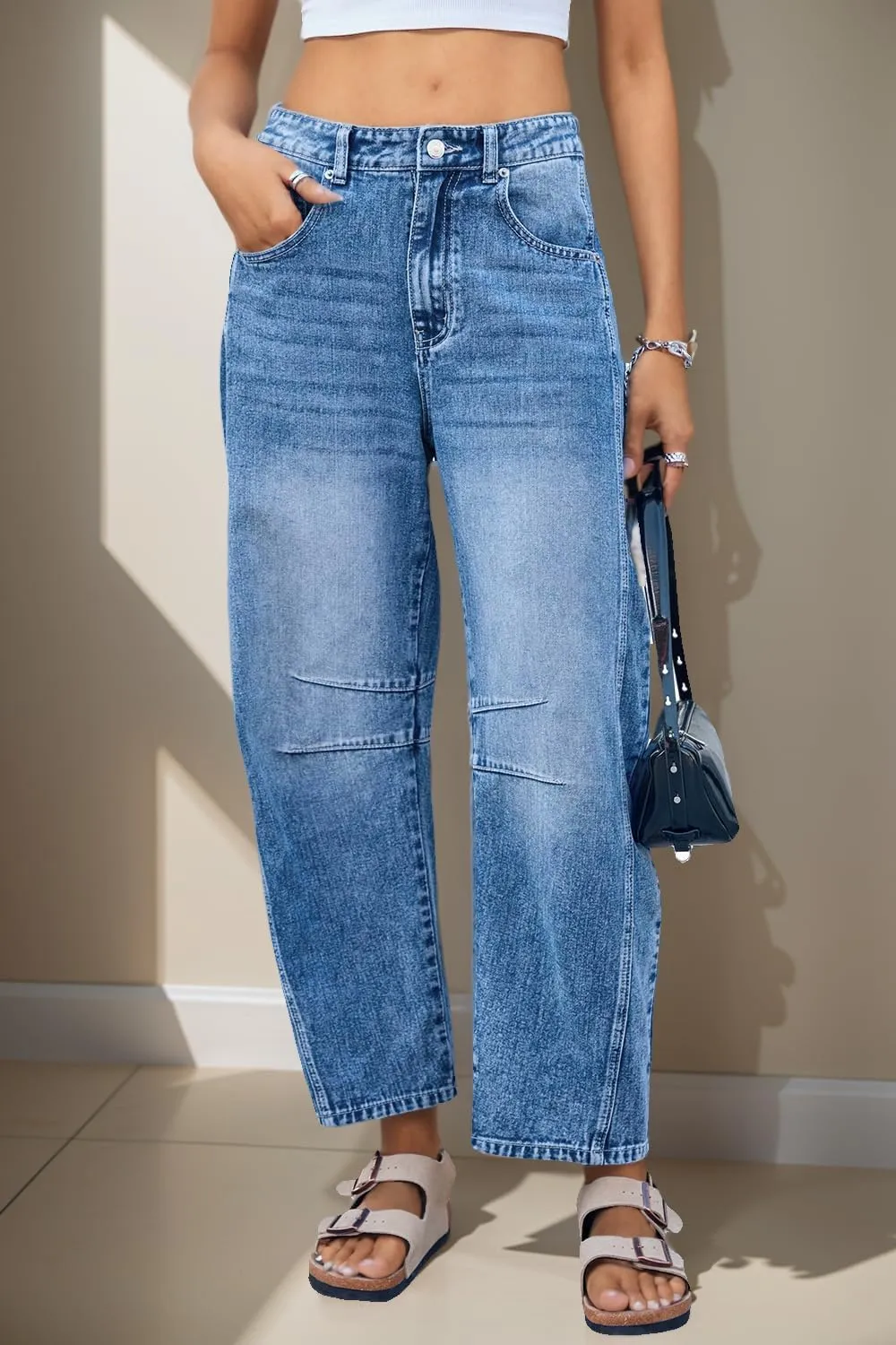 Allimy Womens Jeans Mid Rise Barrel Leg Vintage Jeans for Women Trendy 2025 Denim Pants Non Stretch