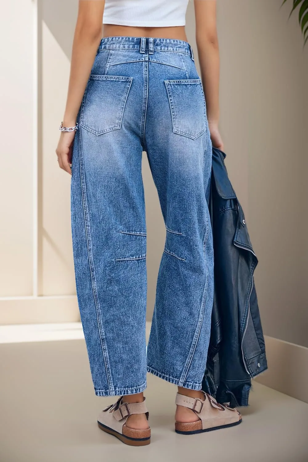 Allimy Womens Jeans Mid Rise Barrel Leg Vintage Jeans for Women Trendy 2025 Denim Pants Non Stretch