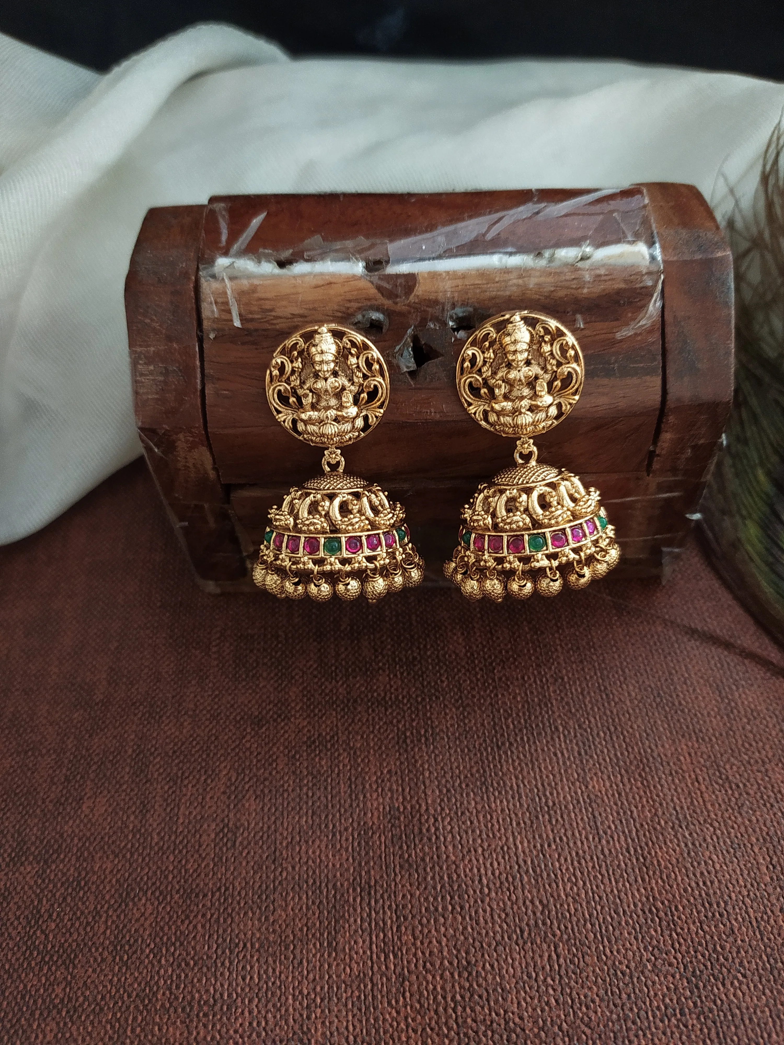 Antique Long Haram Set with Lakshmi and Ruby & Green Stones