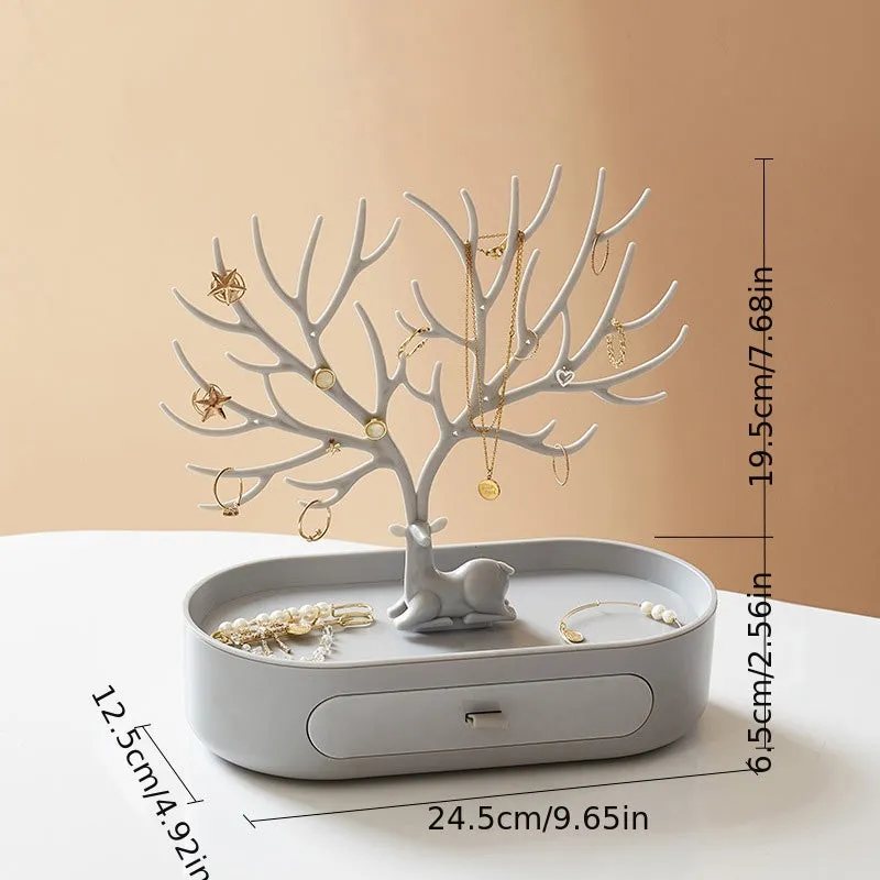 Antler Tree Jewelry Rack with Drawer Stylish and Functional Storage
