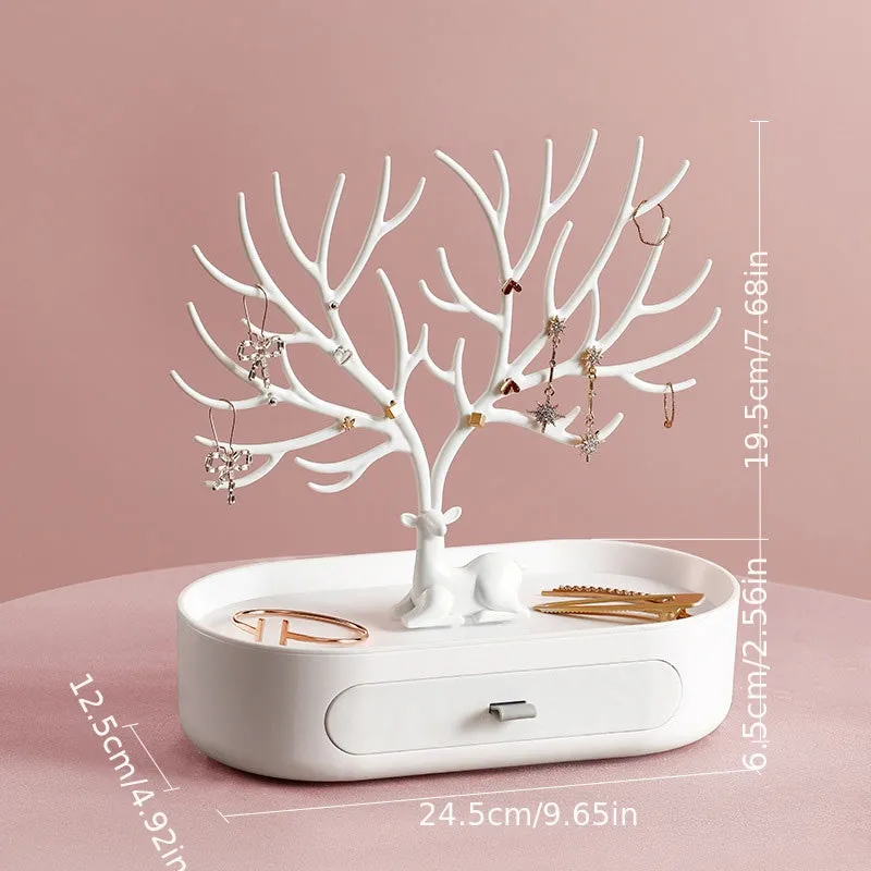 Antler Tree Jewelry Rack with Drawer Stylish and Functional Storage