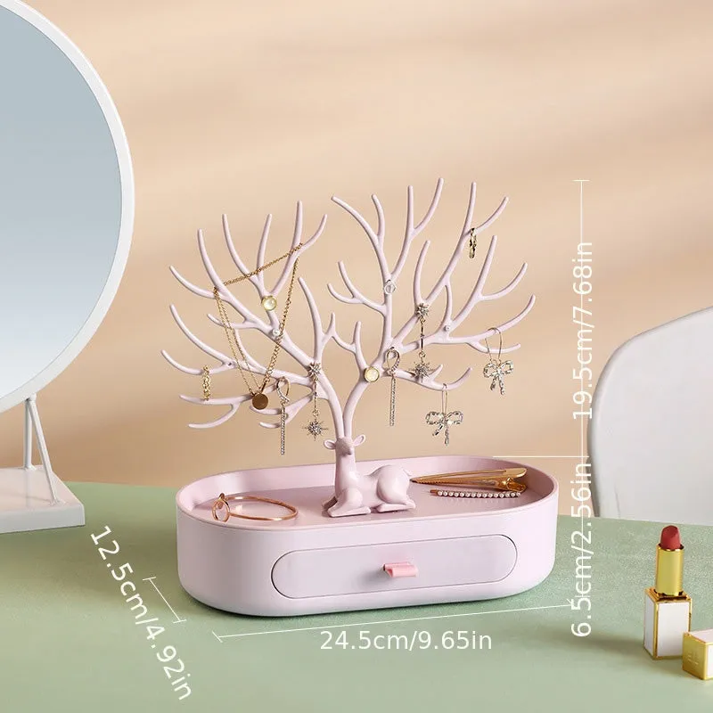 Antler Tree Jewelry Rack with Drawer Stylish and Functional Storage