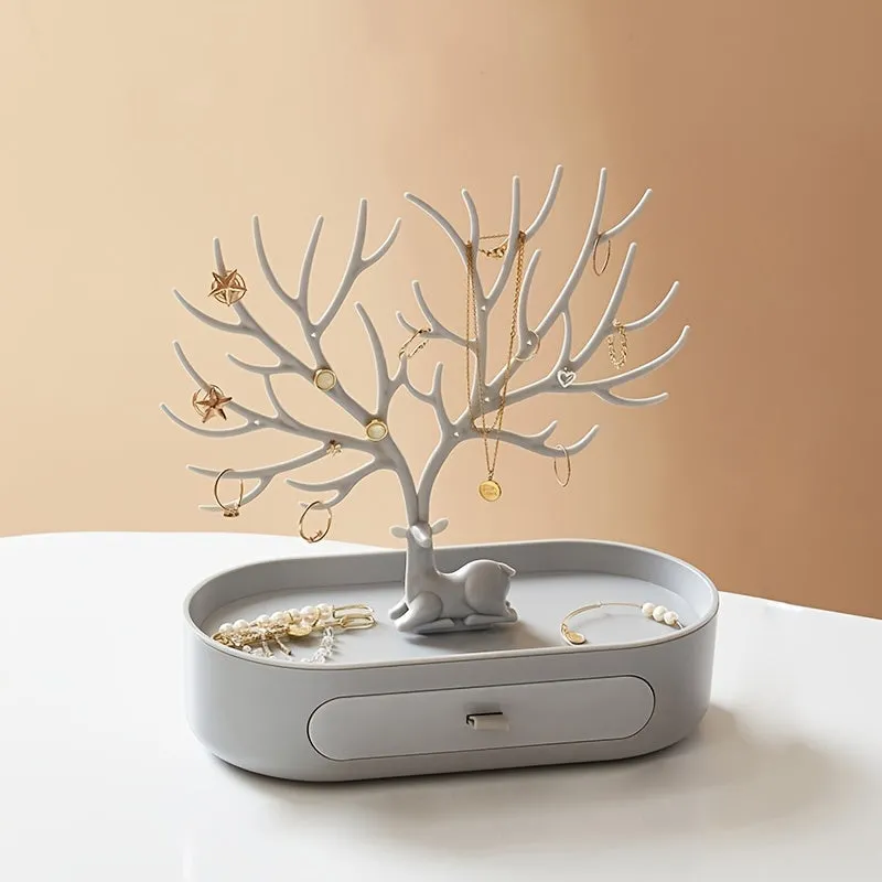 Antler Tree Jewelry Rack with Drawer Stylish and Functional Storage