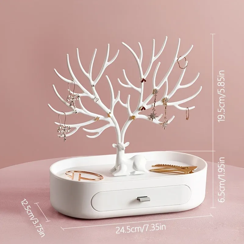 Antler Tree Jewelry Rack with Drawer Stylish and Functional Storage