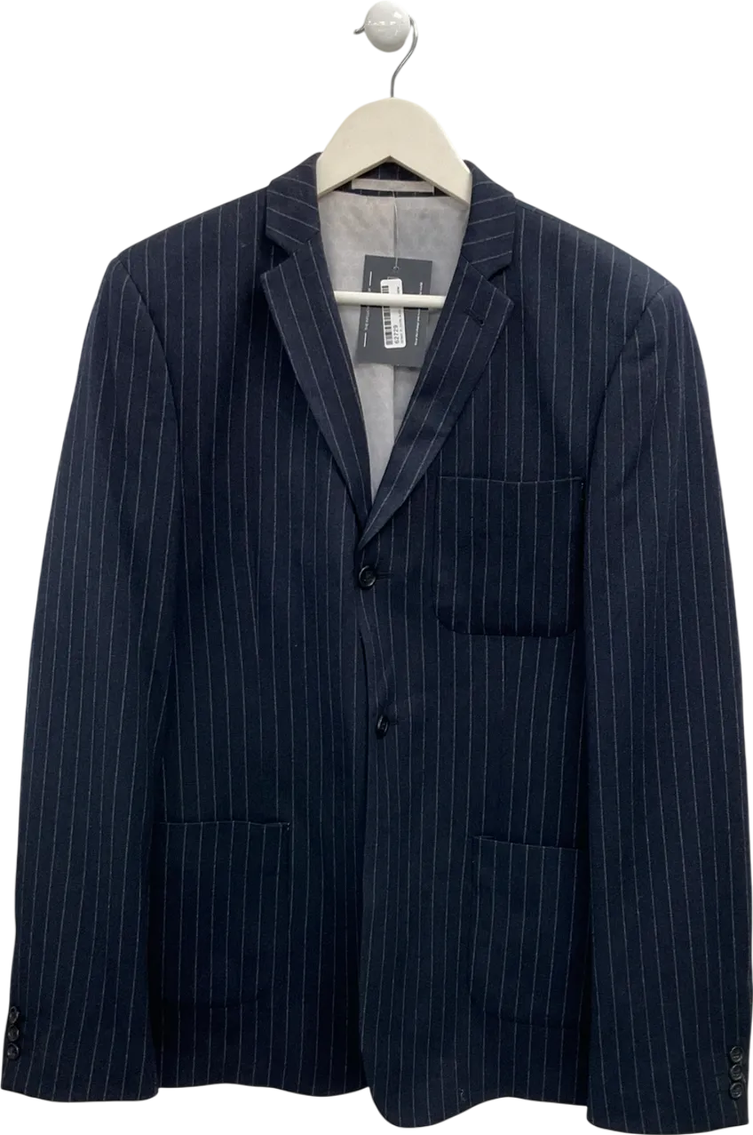 ASOS Blue Pinstripe Single Breasted Blazer - Long Length UK 40" CHEST