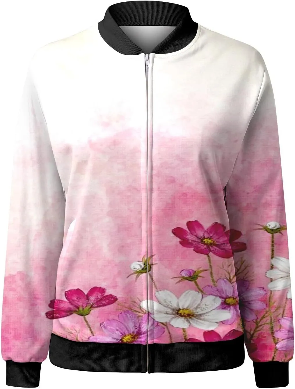 Bomber Jacket Women 2024 Causal Floral Zip Up Coats Stand Collar Fall Jackets Lightweight Outerwear Windbreaker