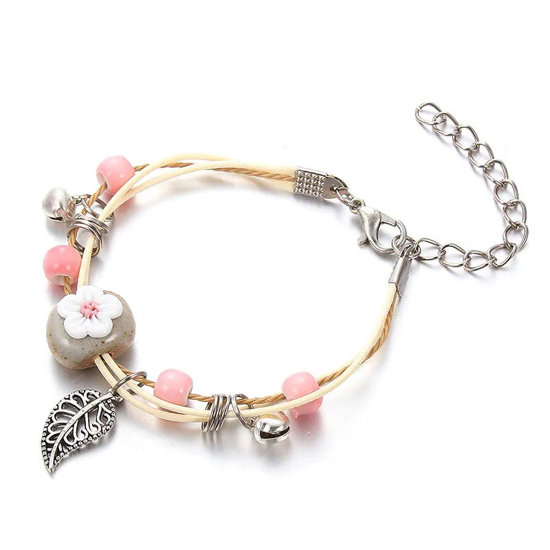 Bright-colored Handmade Flower Leaf Charm Beaded Bracelets
