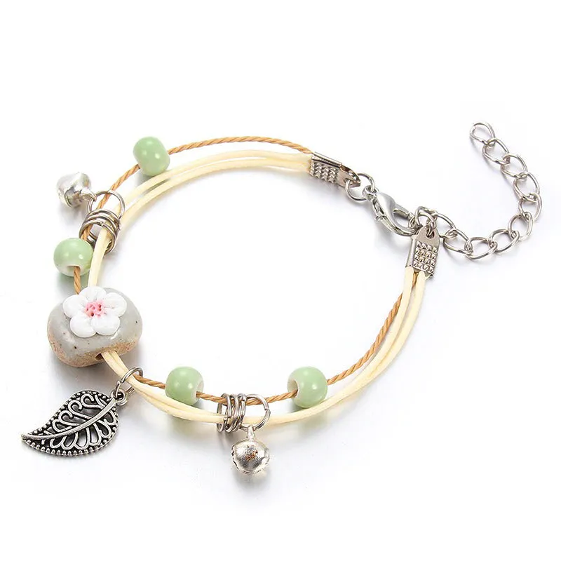 Bright-colored Handmade Flower Leaf Charm Beaded Bracelets
