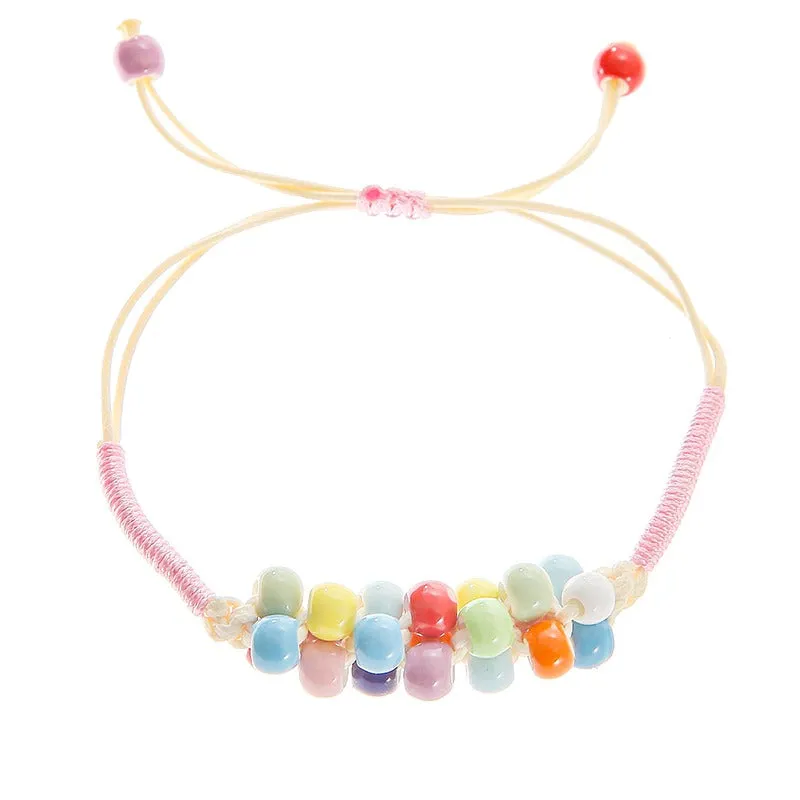 Bright-colored Handmade Flower Leaf Charm Beaded Bracelets