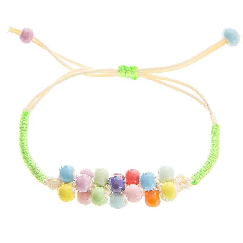 Bright-colored Handmade Flower Leaf Charm Beaded Bracelets