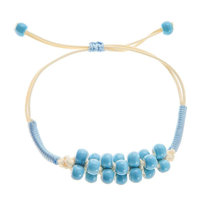 Bright-colored Handmade Flower Leaf Charm Beaded Bracelets