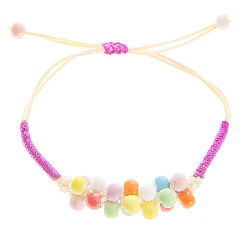 Bright-colored Handmade Flower Leaf Charm Beaded Bracelets