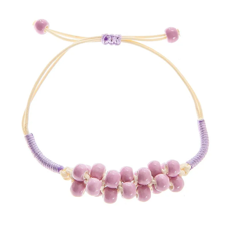 Bright-colored Handmade Flower Leaf Charm Beaded Bracelets