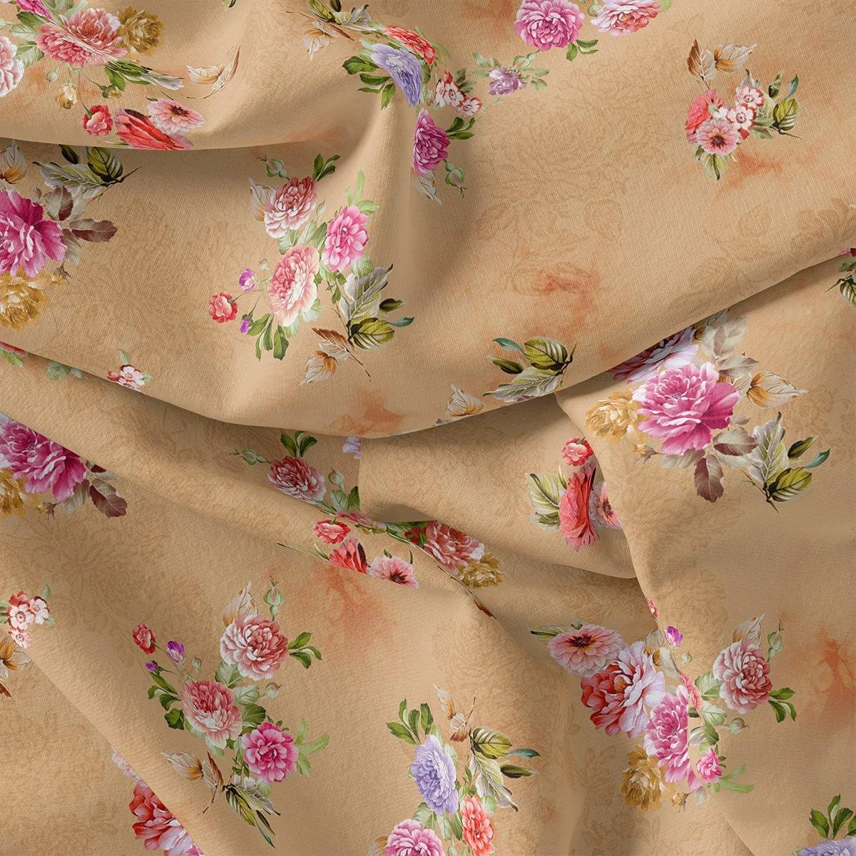 Chintz Pink Florish Flower Digital Printed Fabric - Weightless