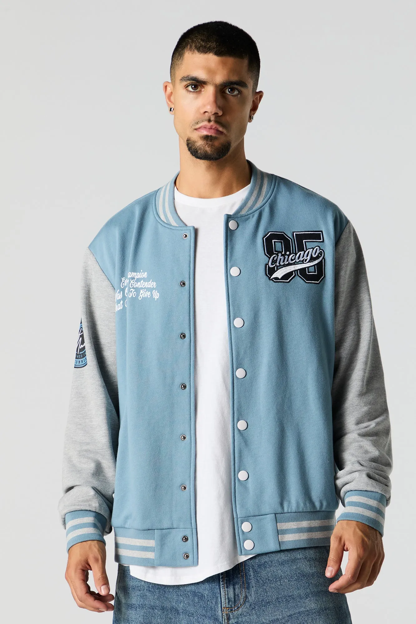 City Embroidered Fleece Varsity Jacket