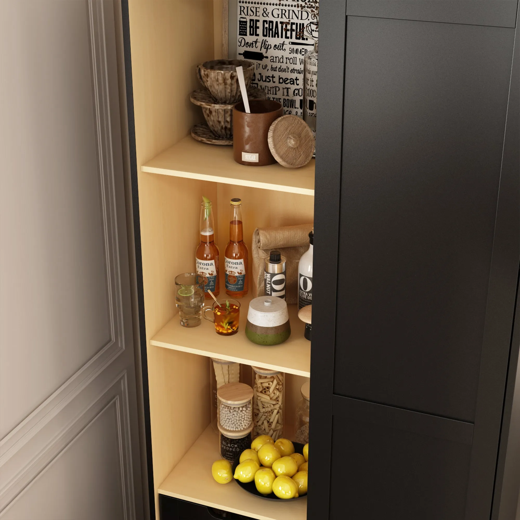 Contemporary/Modern Black Pantry with Wine Storage