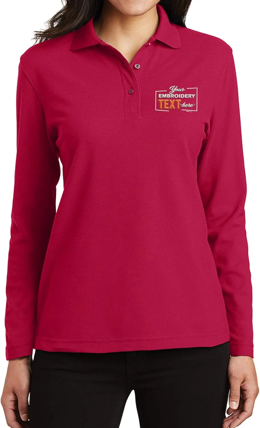 Custom Embroidered Long Sleeve Polo Shirt for Women Personalized Embroidery Text