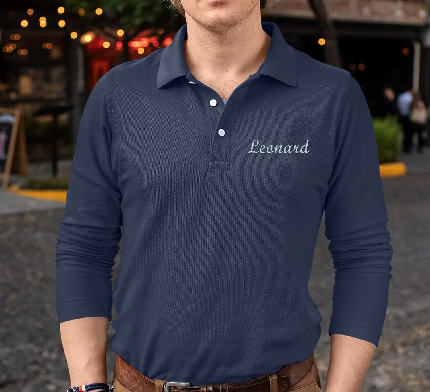 Custom Embroidered Long Sleeve Polo Shirts for Men Personalized Embroidery Text