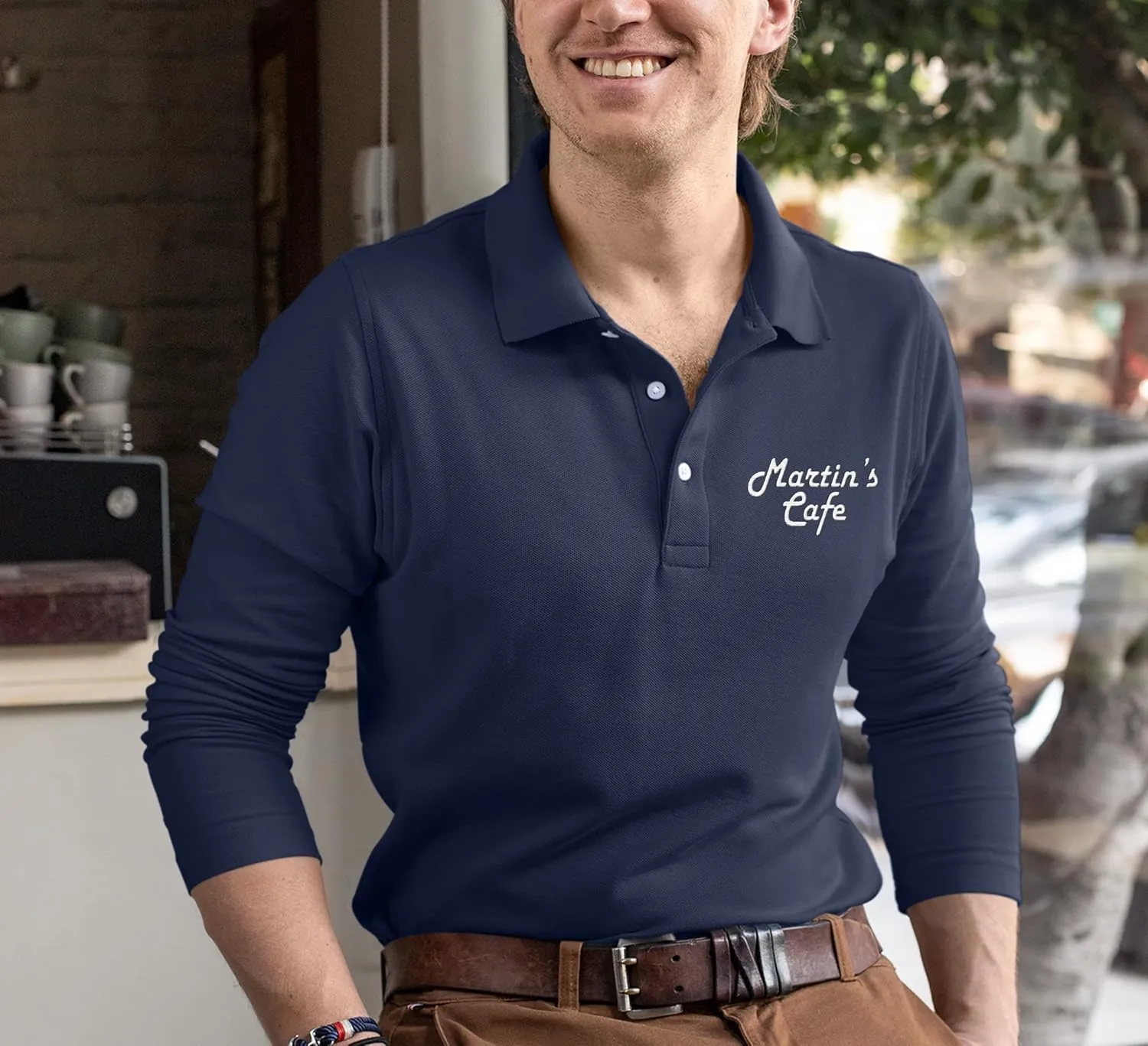 Custom Embroidered Long Sleeve Polo Shirts for Men Personalized Embroidery Text