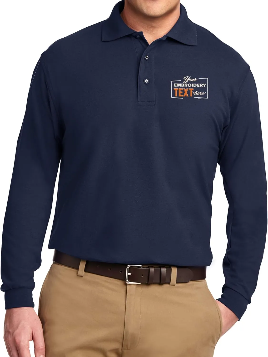 Custom Embroidered Long Sleeve Polo Shirts for Men Personalized Embroidery Text