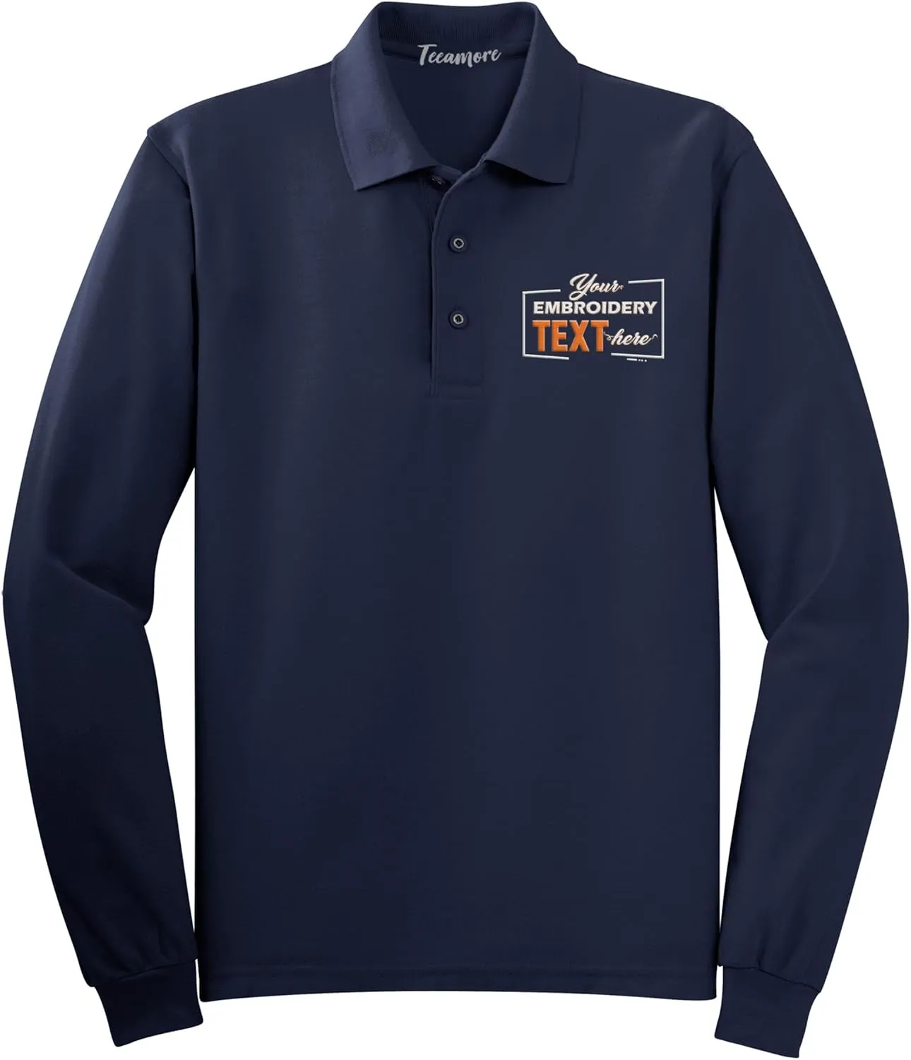 Custom Embroidered Long Sleeve Polo Shirts for Men Personalized Embroidery Text