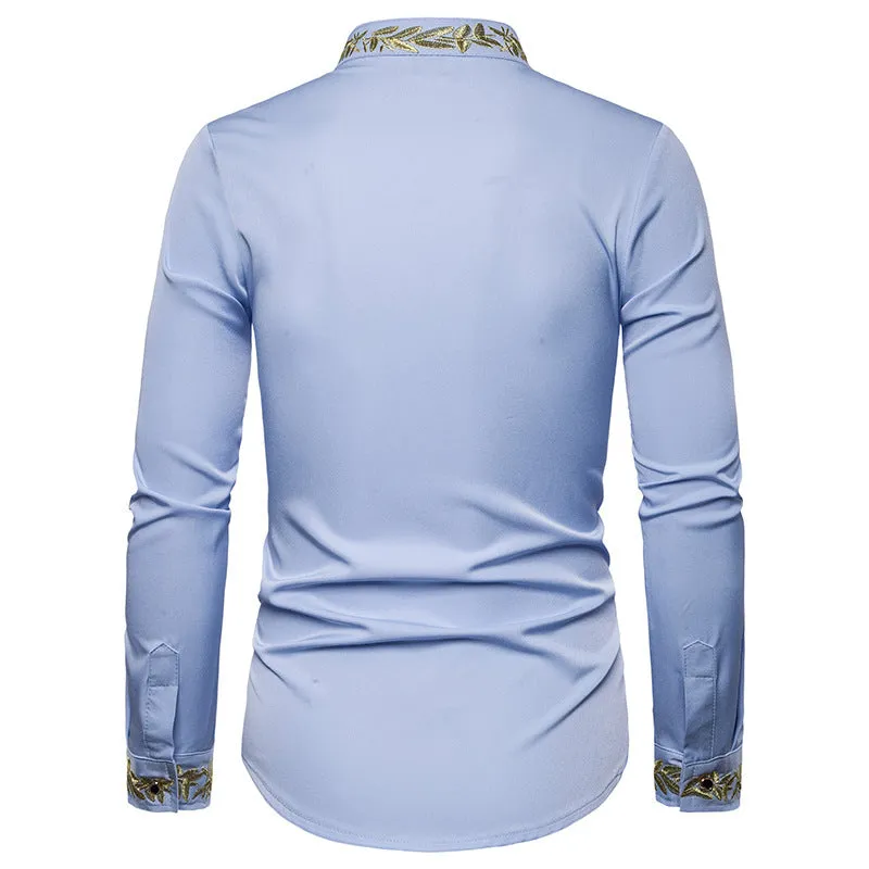 Designer Stand Collar Embroidery Style Linen Shirts for Men