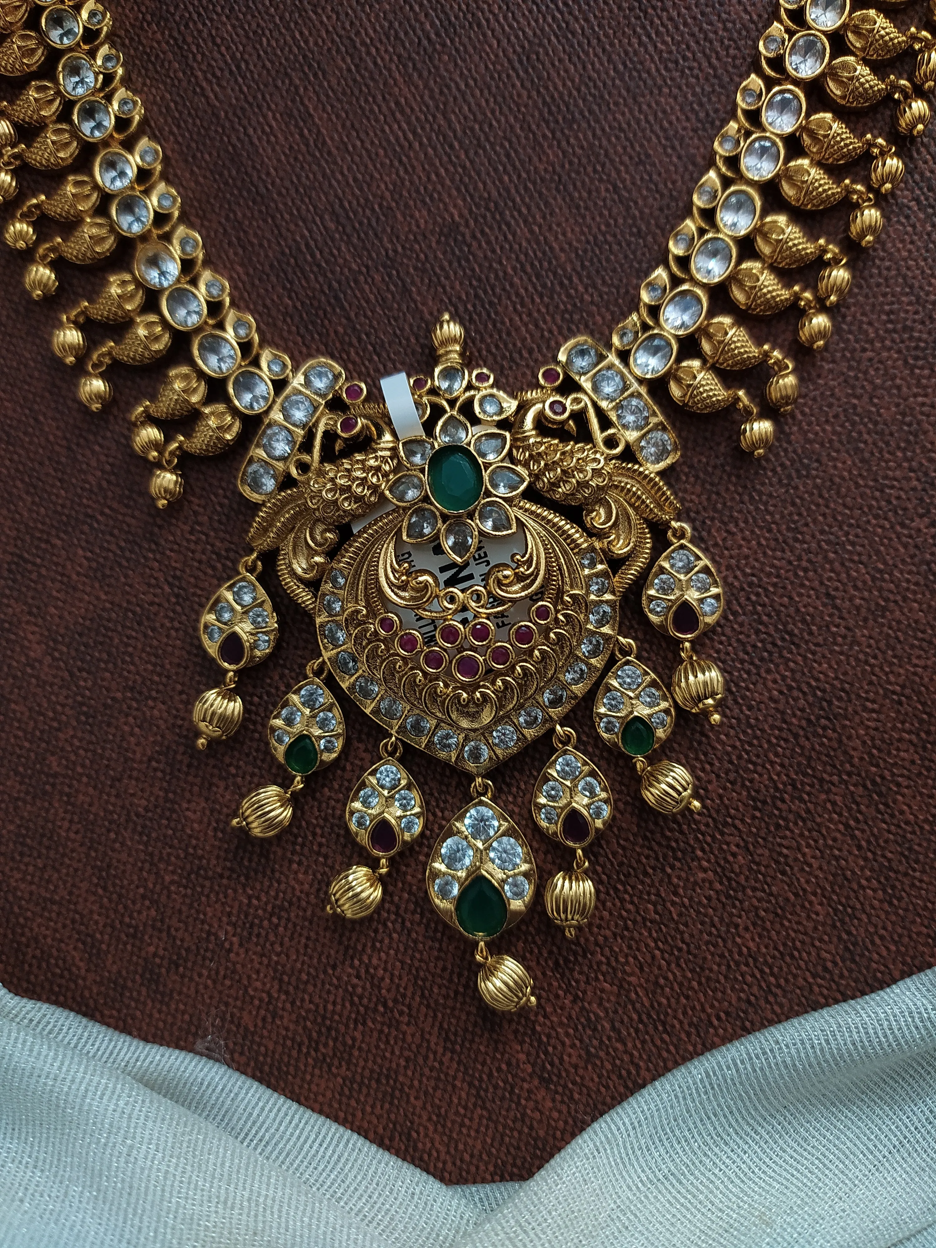 Dual Peacock Design Amazing Pendant Long Haram Set
