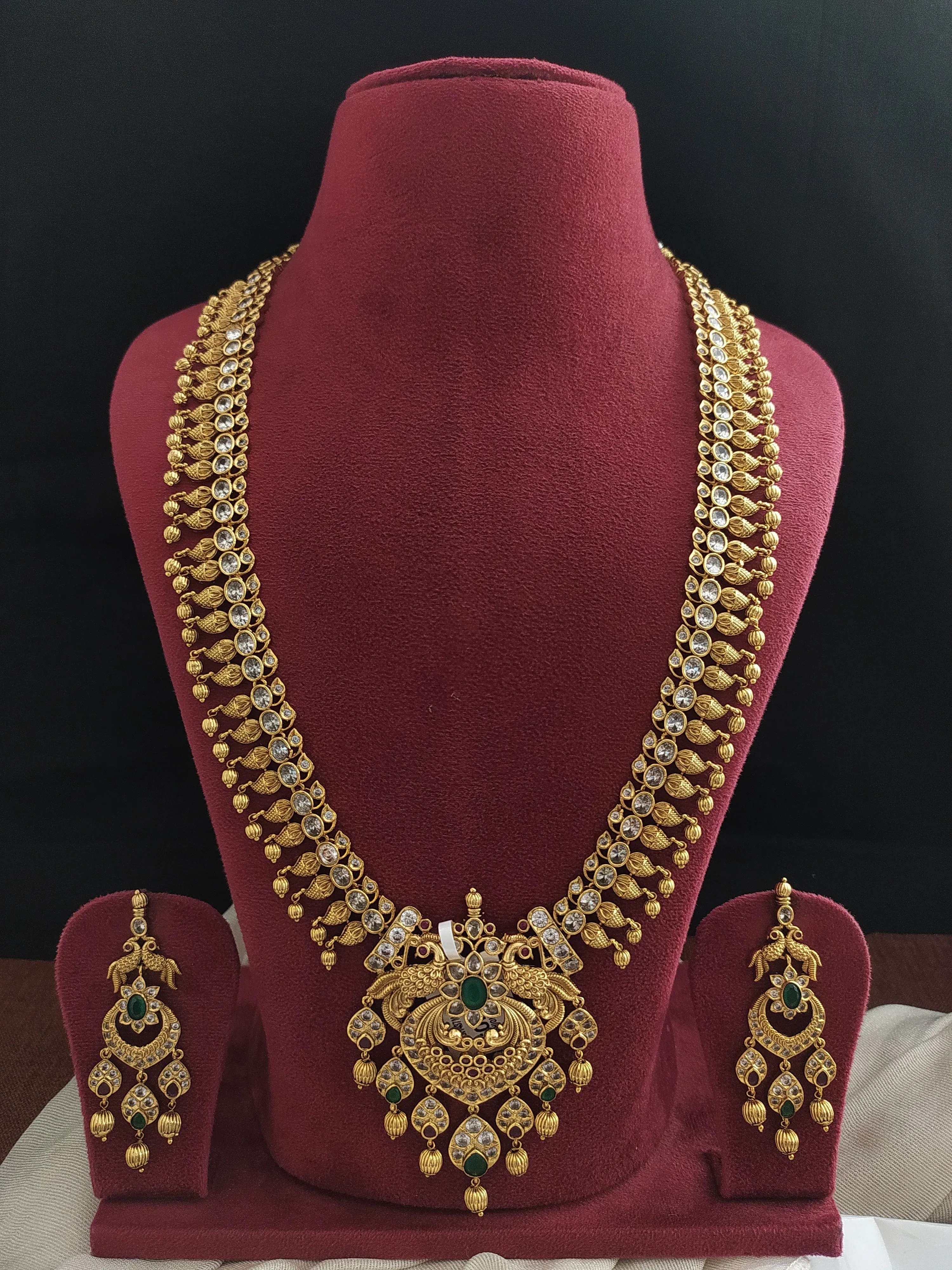 Dual Peacock Design Amazing Pendant Long Haram Set