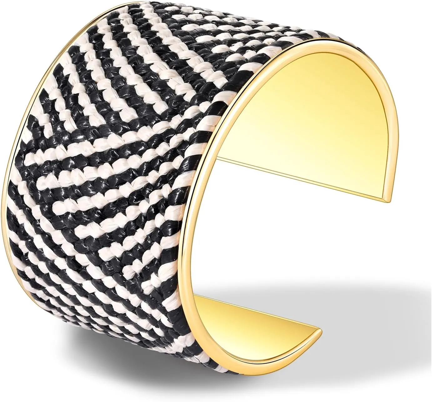 FAERLIIRY Wide Cuff Bracelet Gold Chunky Bangles Bracelets for Women Black White Open Bangle with Raffia Statement Cuff Wrap Bracelet Punk Jewelry (Black White)
