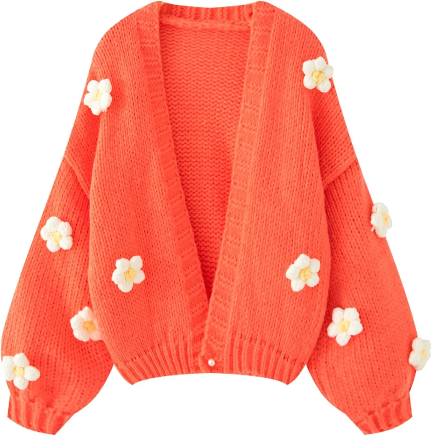 FindThy Womens Kawaii Strawberry Embroidered Cardigan Long Sleeve V Neck Chunky Knitted Cardigans Tops
