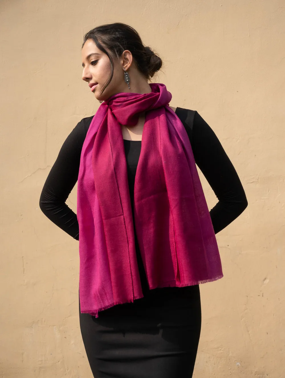 Fine, Soft Kashmiri Ombre Wool Stole - Shaded Dark Pink