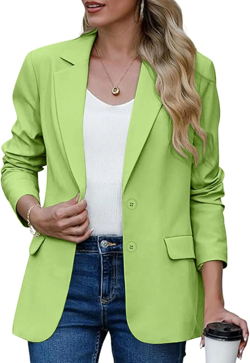 Firzero Women Blazer Black Business Casual Fall Office Suits Fashion 2024 Trendy Padded Shoulder Jacket