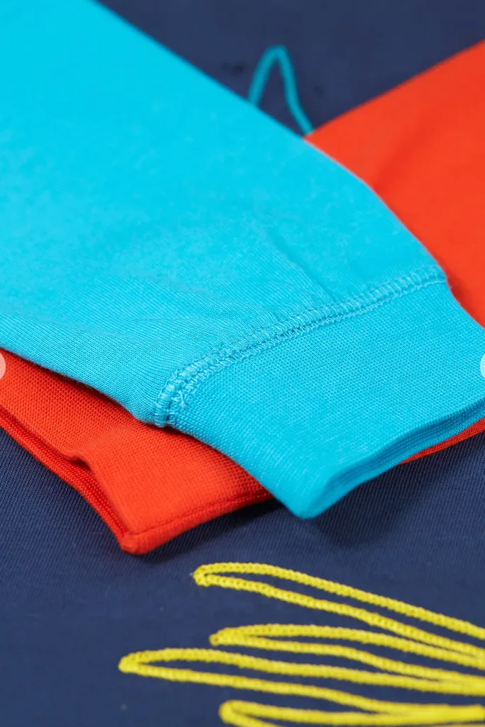 Frugi Jax Raglan Top in Navy Blue/Squids