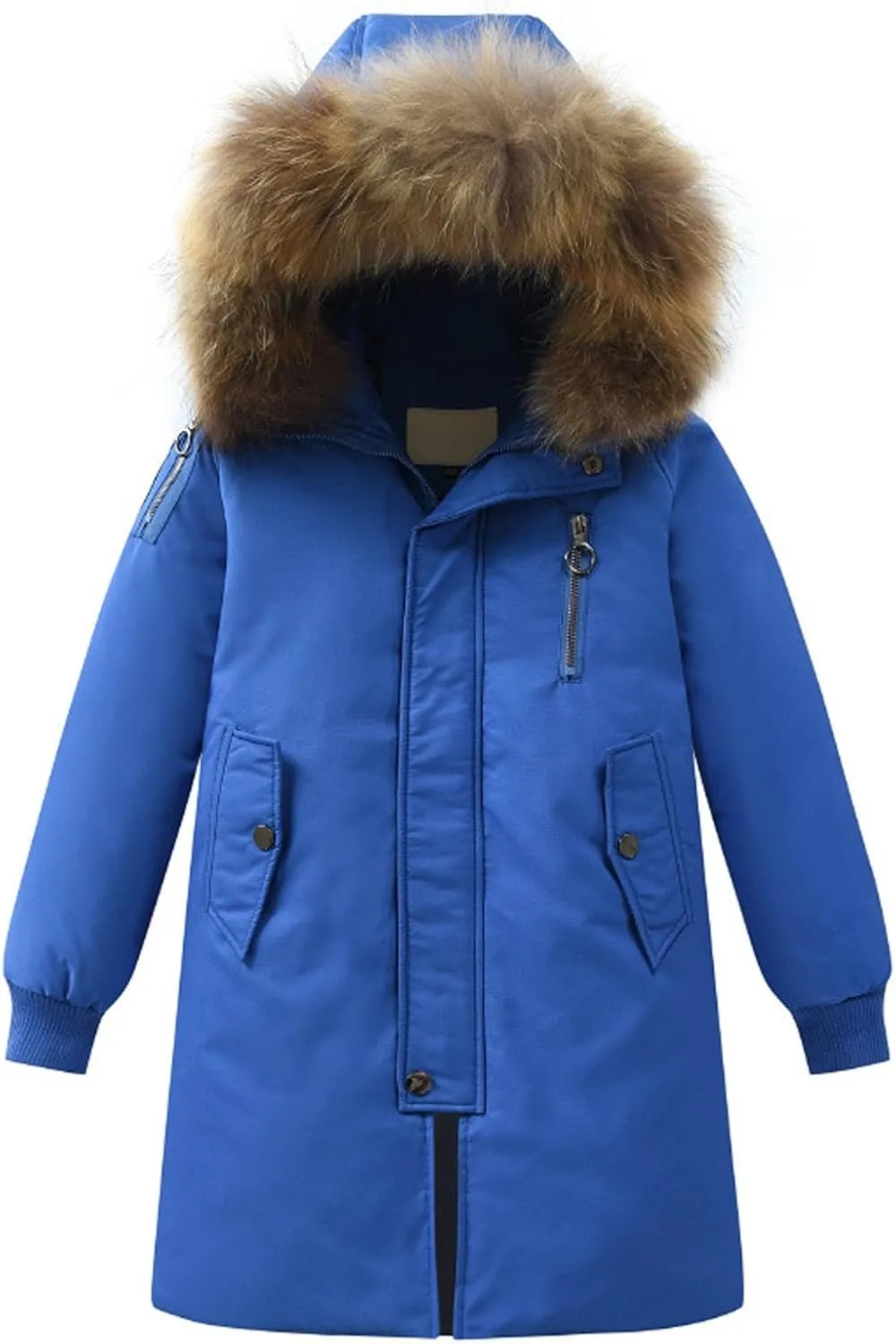 Girls Boys Long Winter Coat Heavyweight Puffer Jacket Insulated Parka with Fu Hooded Padded Down Coat for Kids