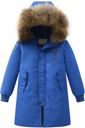 Girls Boys Long Winter Coat Heavyweight Puffer Jacket Insulated Parka with Fu Hooded Padded Down Coat for Kids