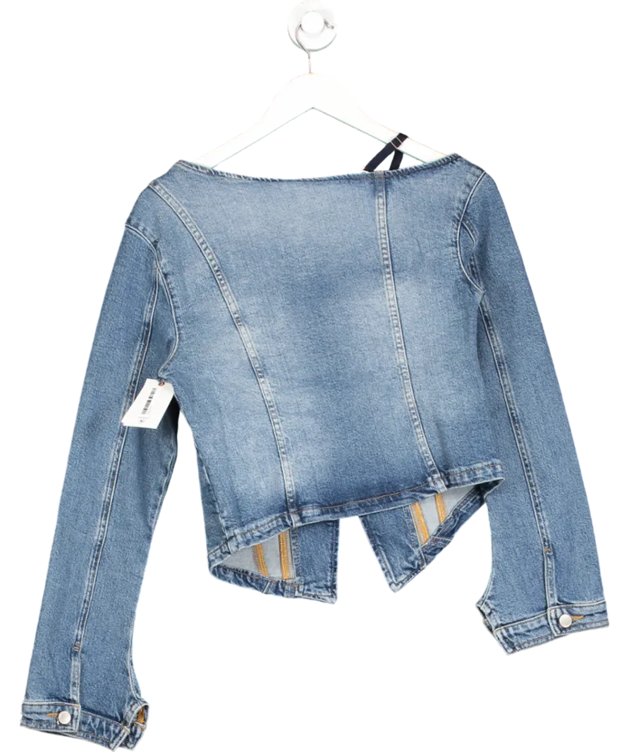 Good American Blue Asymmetric Denim Shirt UK S