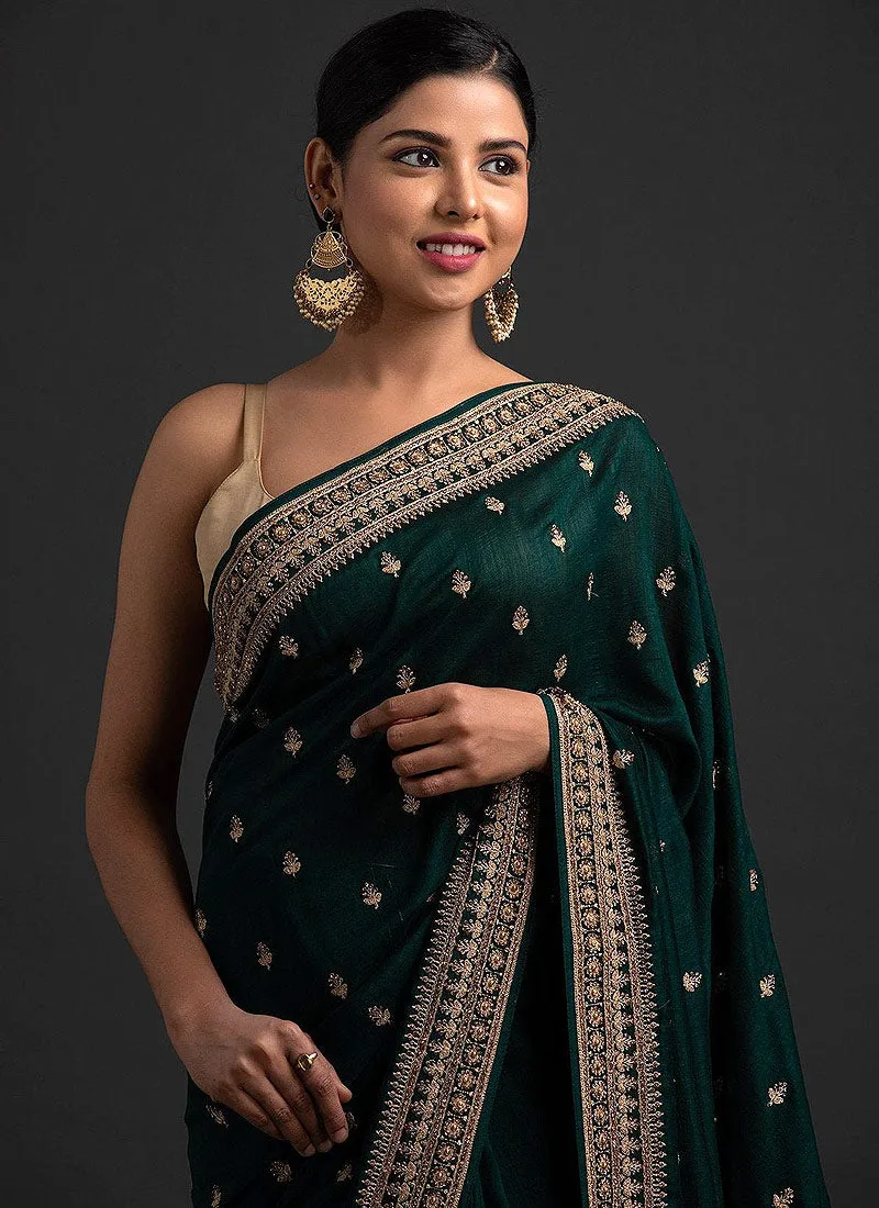 Green And Golden Sequence Embroidered Saree