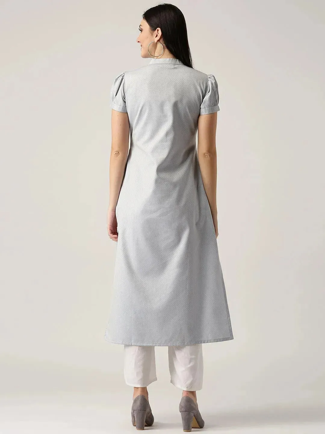 Grey Solid Polyester Kurta