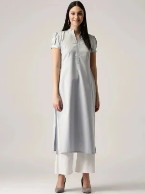 Grey Solid Polyester Kurta