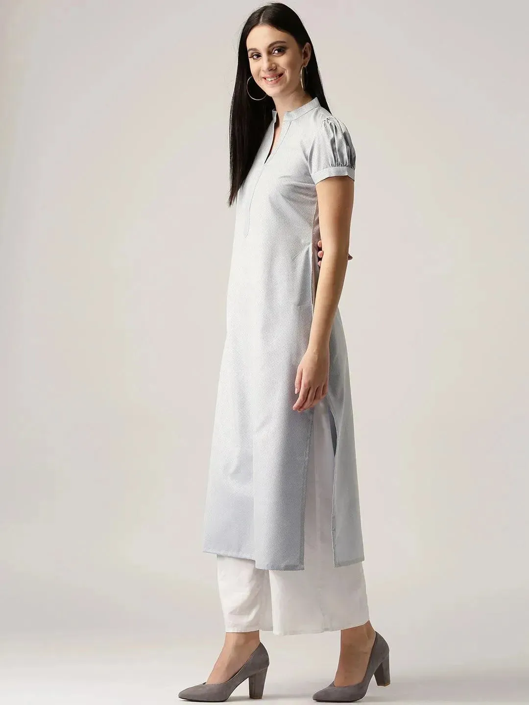 Grey Solid Polyester Kurta