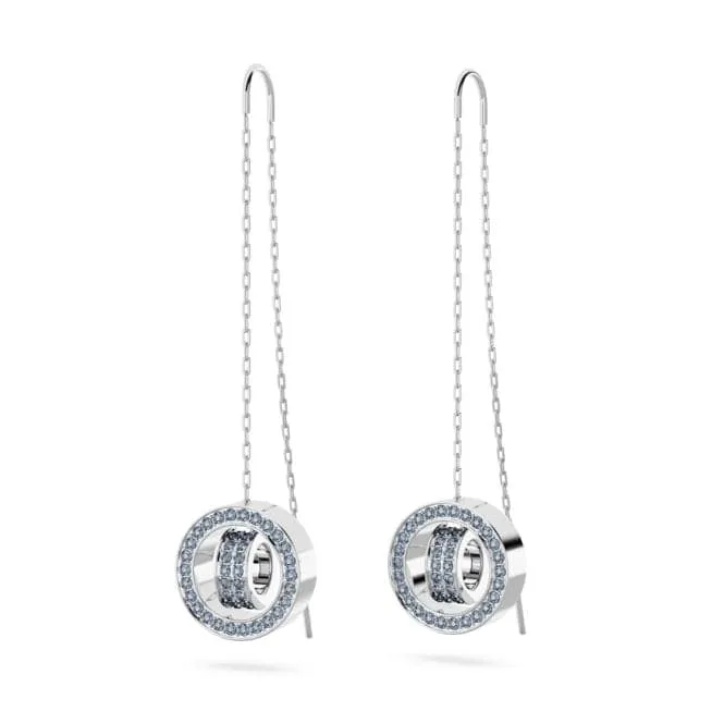 Hollow Long Blue Rhodium Plated Drop Earrings 5663498