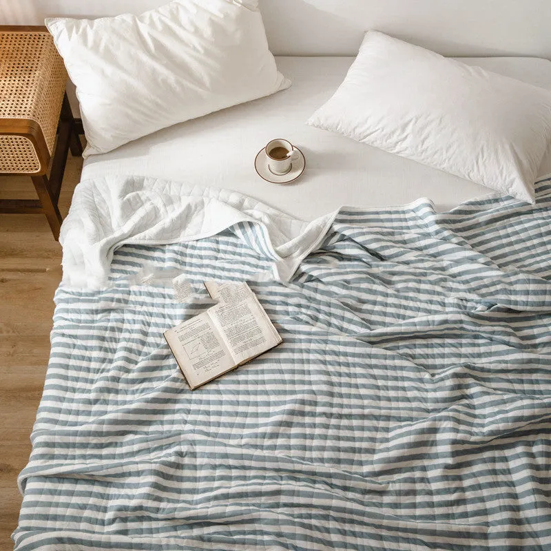 Japanese Summer Quilt, Indian Cotton Summer Cool Quilt, Air Conditioner Quilt, Summer Blanket, Pure Cotton Striped Quilt