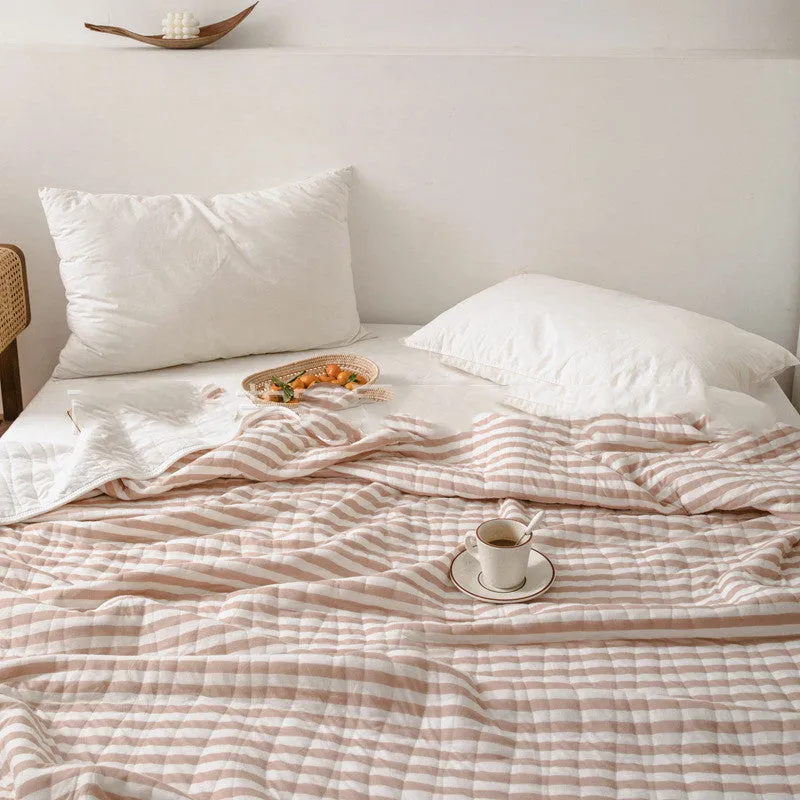 Japanese Summer Quilt, Indian Cotton Summer Cool Quilt, Air Conditioner Quilt, Summer Blanket, Pure Cotton Striped Quilt