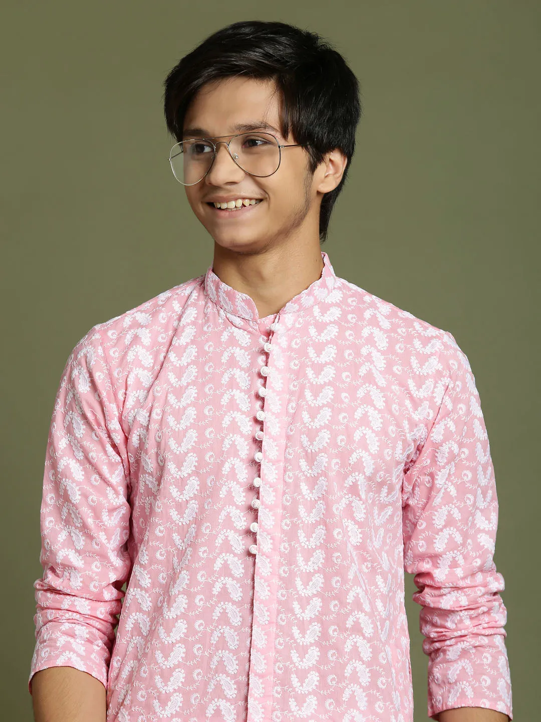 Jashvi Boys' Pink Chaikankari Kurta