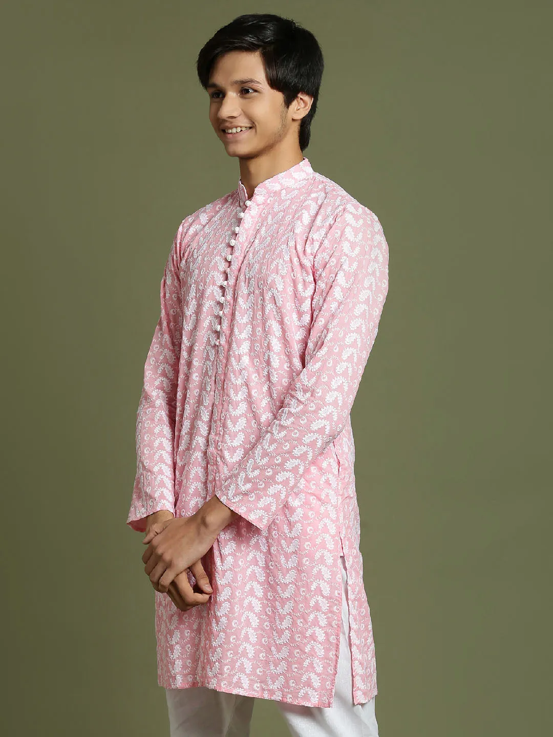 Jashvi Boys' Pink Chaikankari Kurta